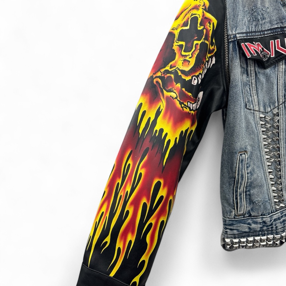 Cult of Individuality Type IV Denim Jacket Maiden Biker Studded Distressed L - Picture 5 of 10